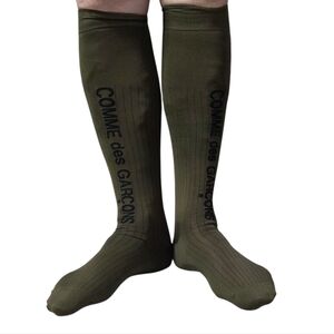 NWT Comme des Garcons Khaki logo socks Sz L
